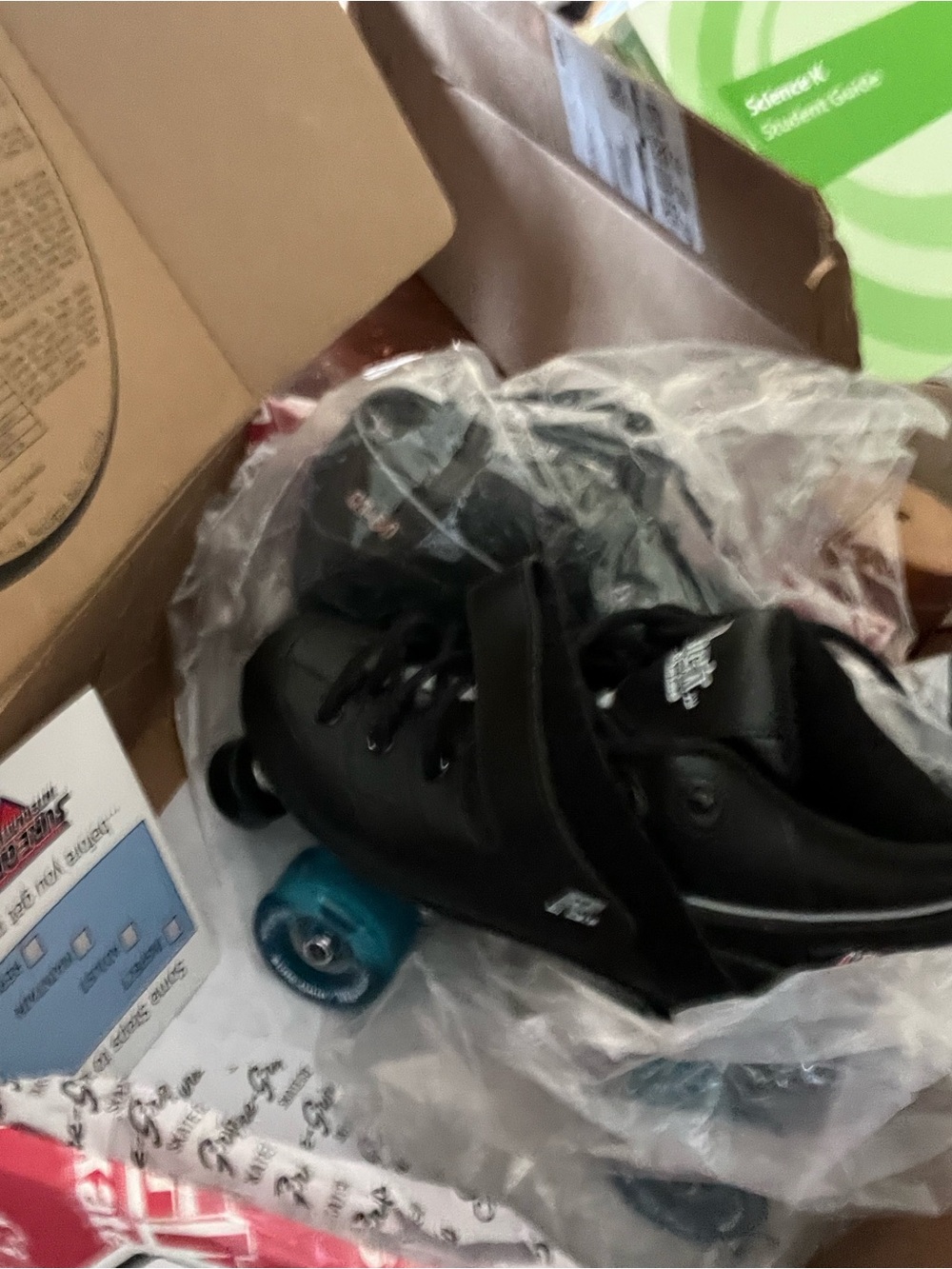 Black Roller Skates with Blue Wheels